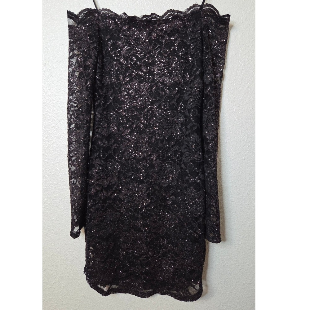 Black Off Shoulder Mini Dress Shimmer Long Sleeve Dark Whimsigoth Fairy S